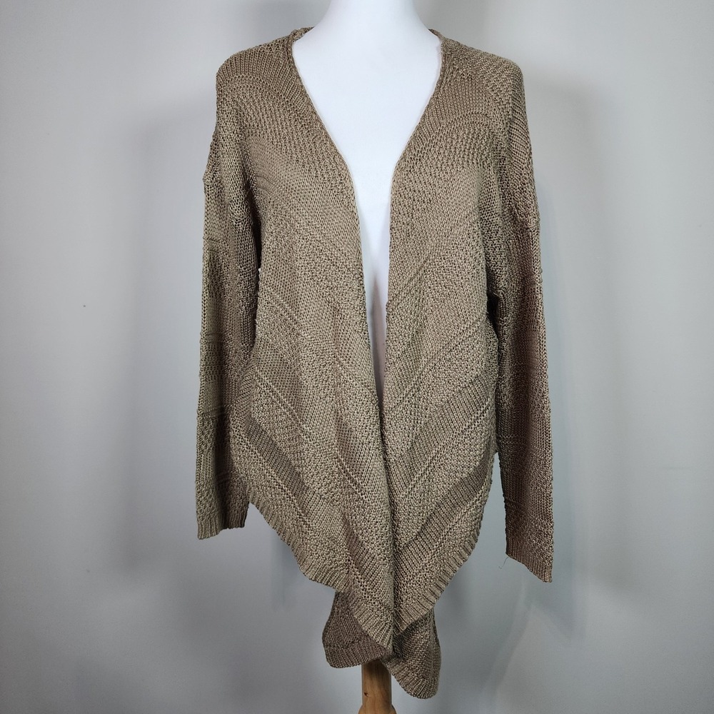 O'Neill‎ Knit Cardigan Sweater Womens Large Open Front Tan Boho Hippie Beachy